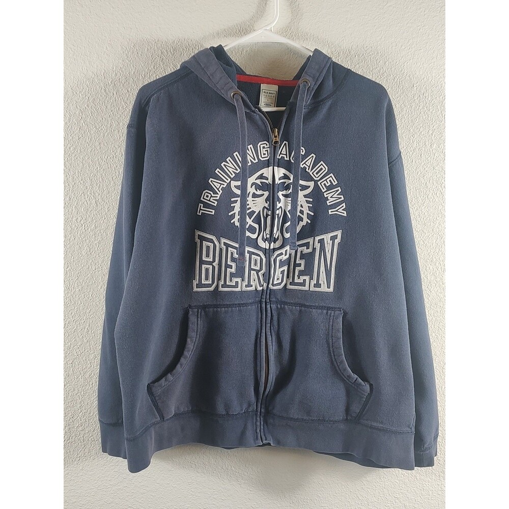 Old Navy Men's Large Bergen Training Academy Full Zip Blue Hoodie Sweatshirt